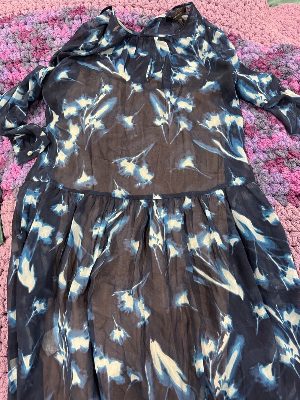 BCBGMaxAzria Navy and White Floral Midi Dress